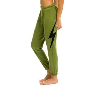 Aviator Nation: size large green sweatpants with black lightning bolt